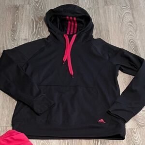 Y2K Adidas Black Pink Fleece Sweatshirt Hoodie L